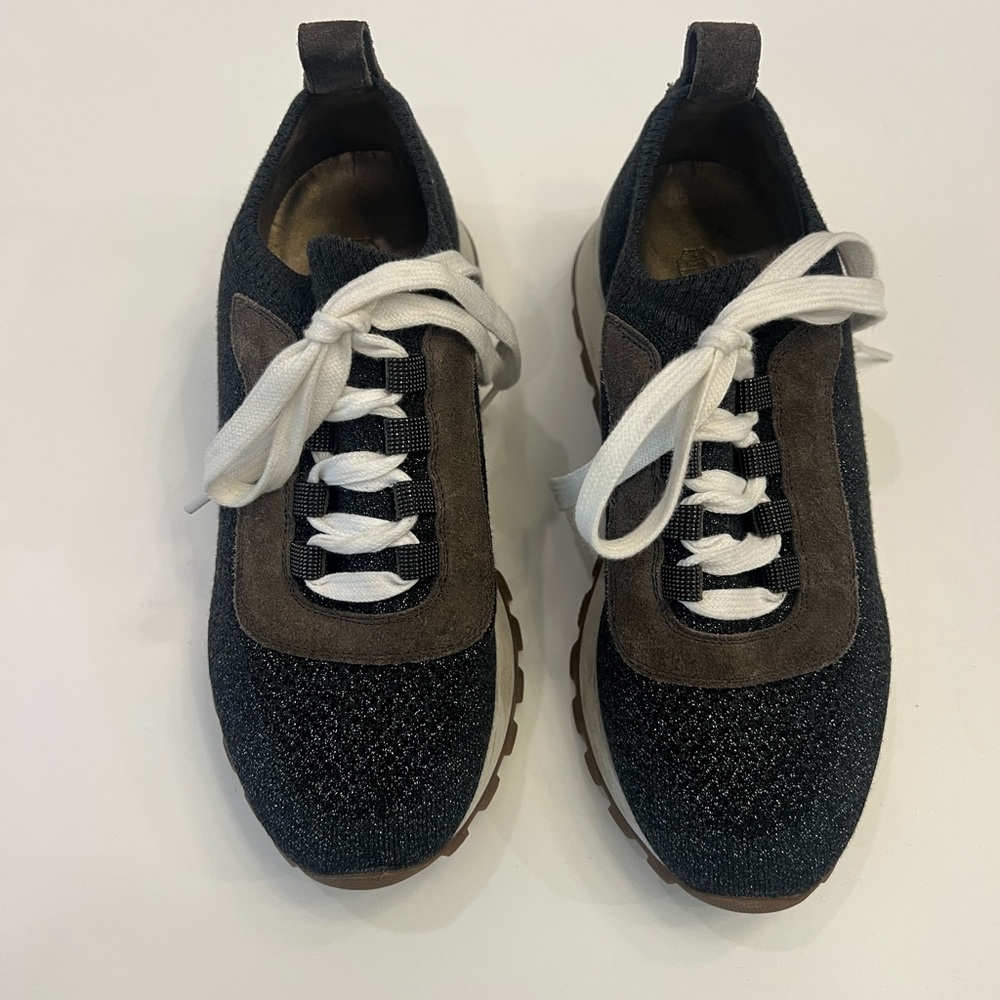 Brunello Cucinelli Black and Brown Knit Sneakers